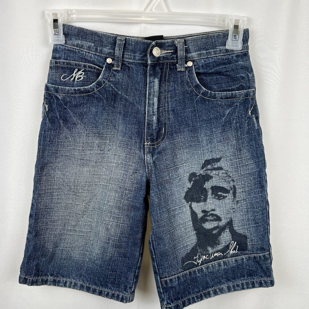 Makaveli Branded Tupac Jean Shorts Jorts Boys Size 10 Hip Hop Y2K Rap Music